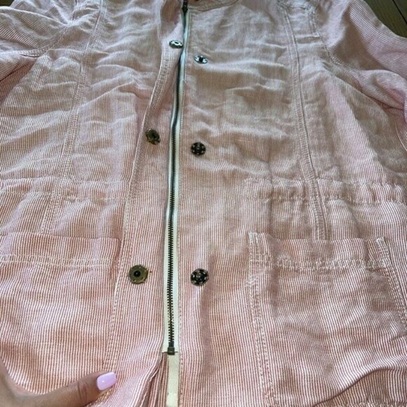 Caslon Linen Blend Red White Striped Cinch Waist Utility Jacket SZ LP Travel - Picture 5 of 12